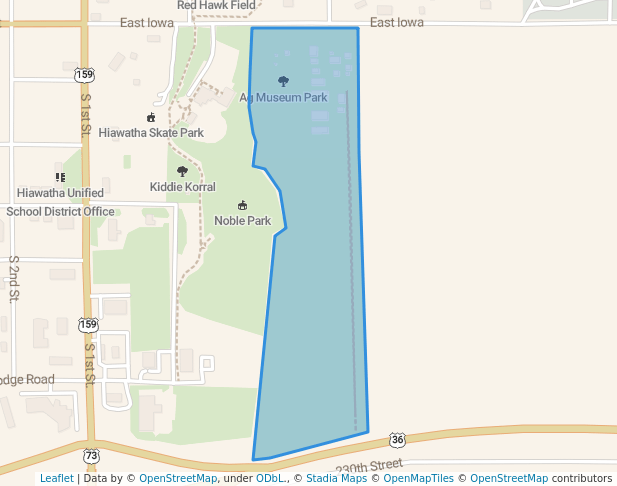 walking in Ag Museum Park map in Hiawatha