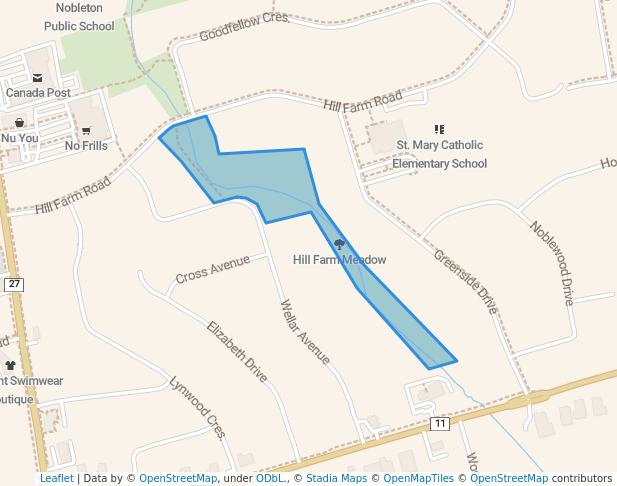 walking in Hill Farm Meadow map in Nobleton