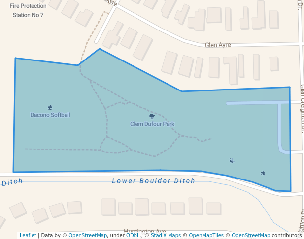 walking in Clem Dufour Park map in Dacono