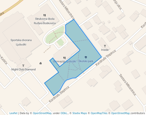 walking in Školski park map in Ljubuški