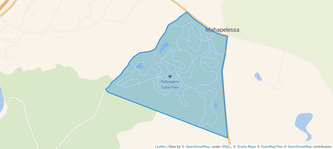 walking in Ridiyagama Safari Park map in Siyambalagoda