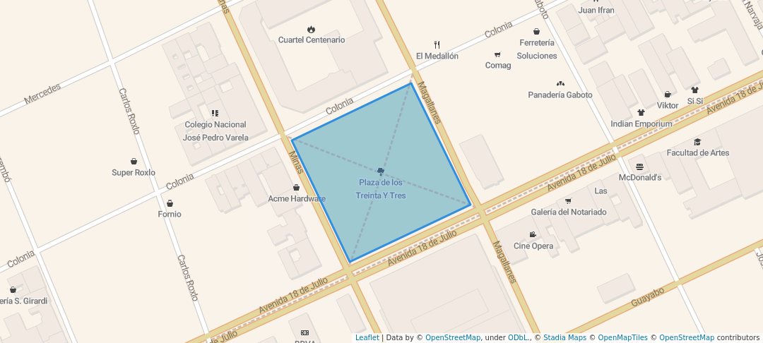 walking in Plaza de los Treinta Y Tres map in Montevideo