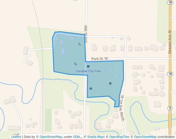walking in Cavalier City Park map in Cavalier