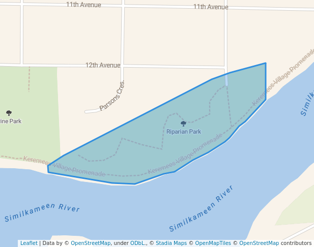 walking in Riparian Park map in Keremeos