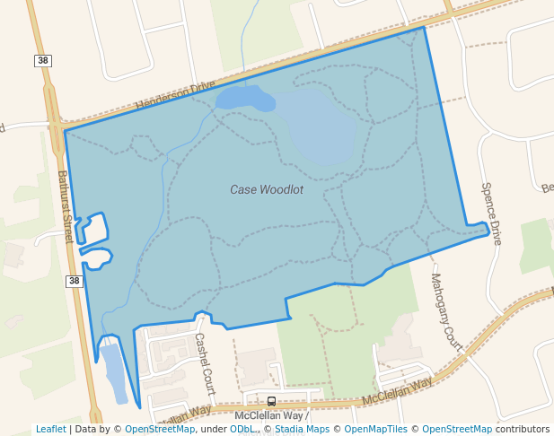walking in Case Woodlot map in Aurora