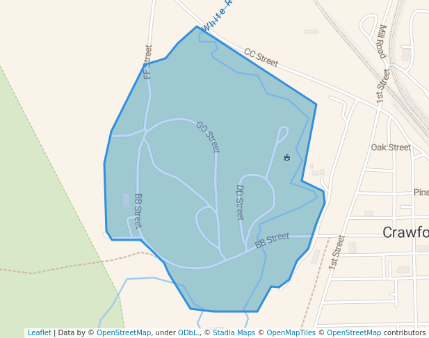 walking in Crawford City Park map in Crawford