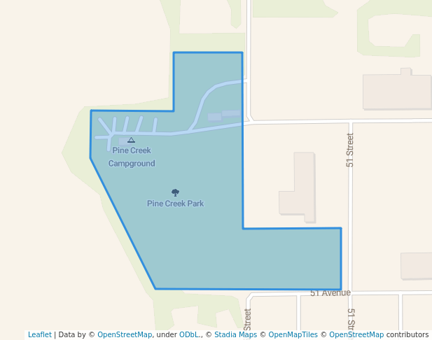 walking in Pine Creek Park map in Waskatenau