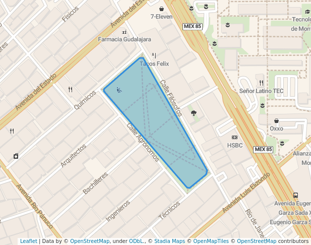 walking in Parque Tecnológico map in Monterrey