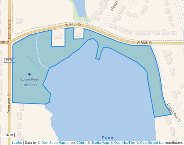 walking in Lower Penn Lake Park map in Bloomington