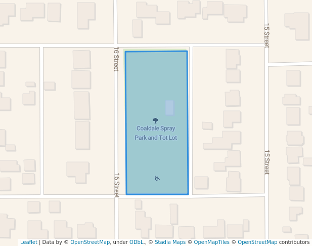 walking in Coaldale Spray Park and Tot Lot map in Coaldale