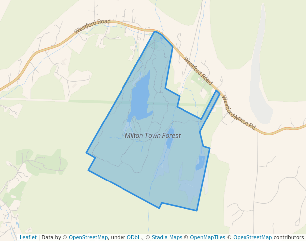 walking in Milton Town Forest map in Westford