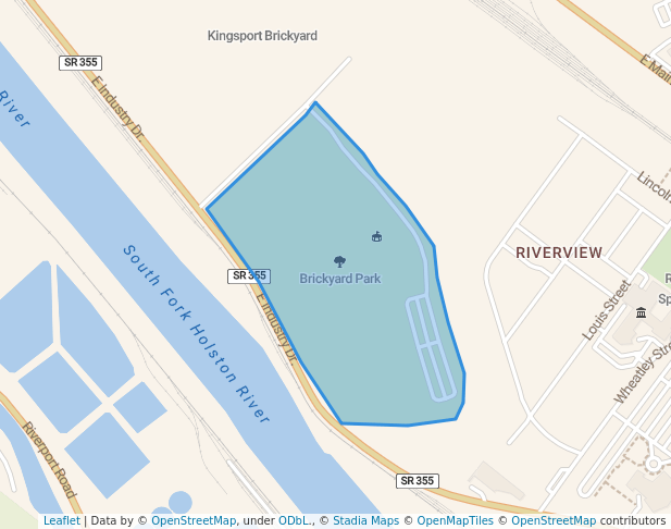 walking in Brickyard Park map in Kingsport