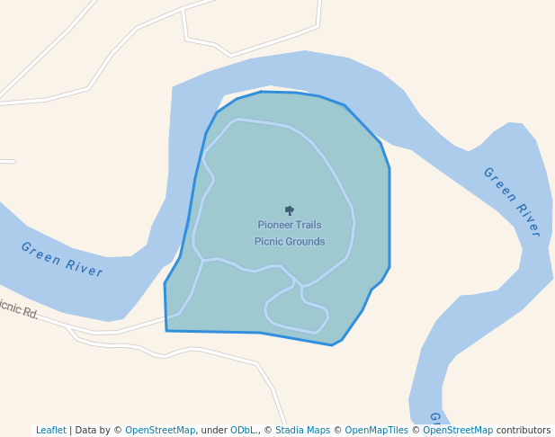 walking in Pioneer Trails Picnic Grounds map in Green River