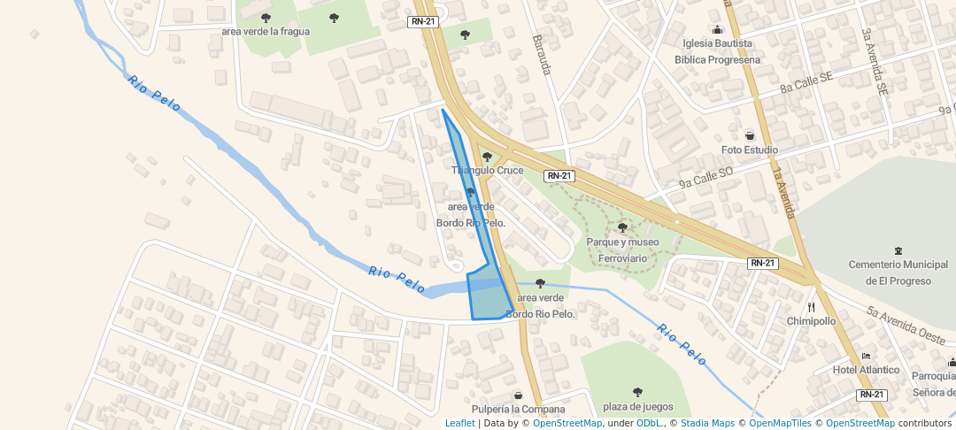 walking in area verde Bordo Rio Pelo. map in El Progreso