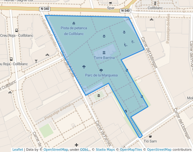 walking in Parc de la Marquesa map in L'Hospitalet de Llobregat