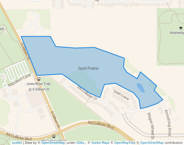 walking in Sand Prairie map in Iowa City