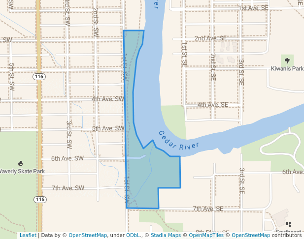 walking in South Riverside Park map in Waverly