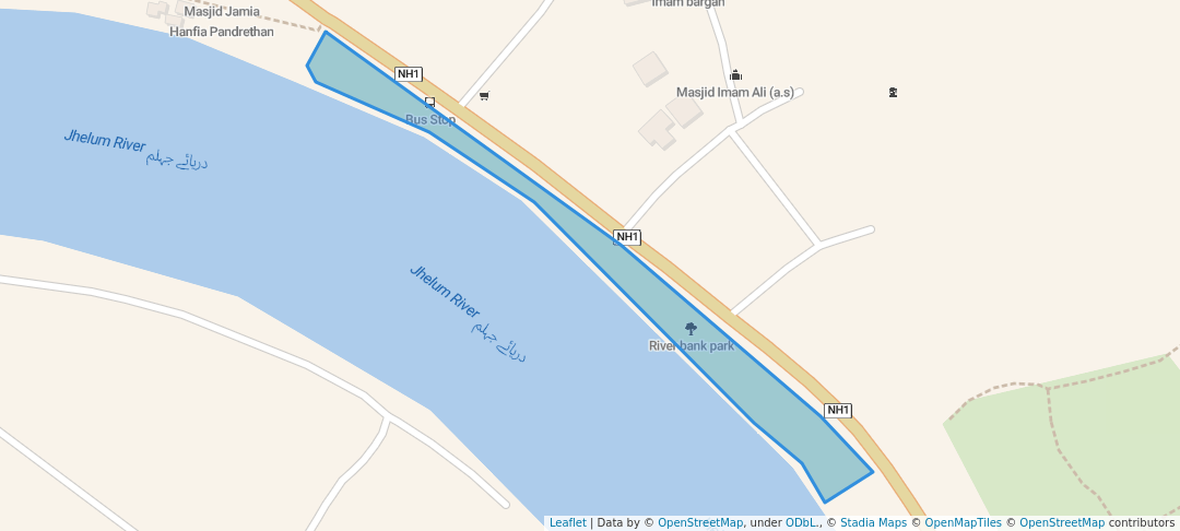 walking in River bank park map in Srinagar