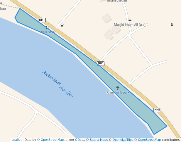 walking in River bank park map in Srinagar