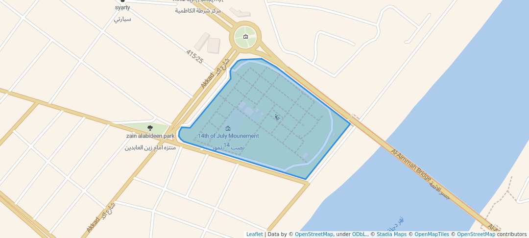 walking in 14th July park map in Baghdad