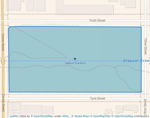 walking in Otepuni Gardens map in Invercargill