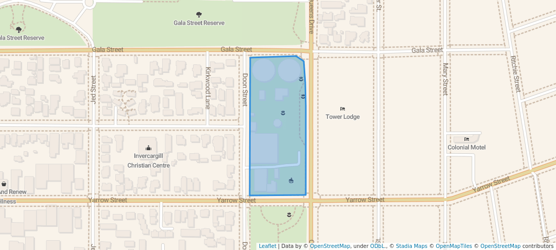 walking in Town Belt map in Invercargill