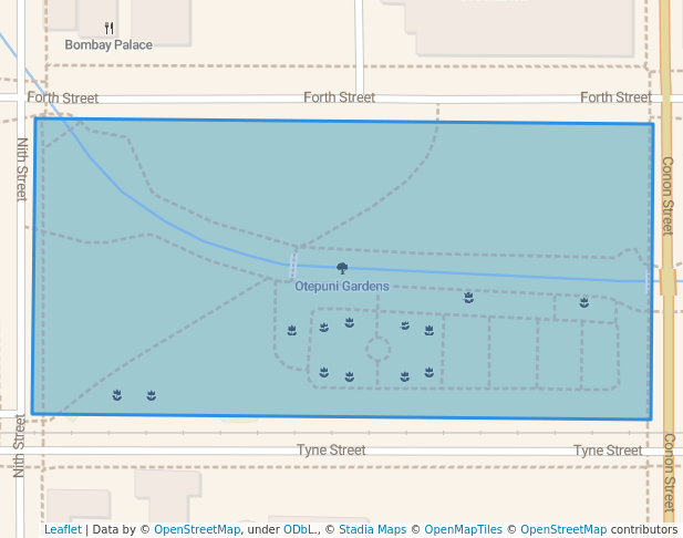 walking in Otepuni Gardens map in Invercargill
