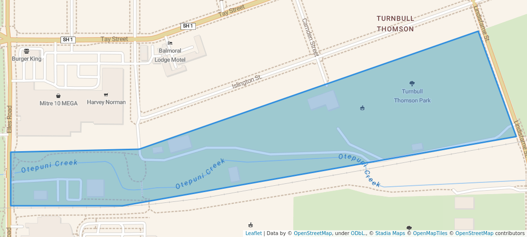 walking in Turnbull Thomson Park map in Invercargill