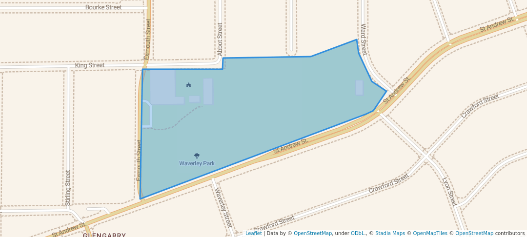 walking in Waverley Park map in Invercargill