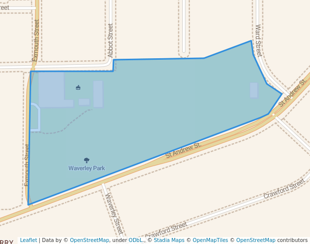 walking in Waverley Park map in Invercargill