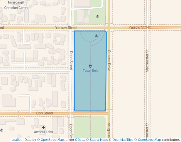 walking in Town Belt map in Invercargill