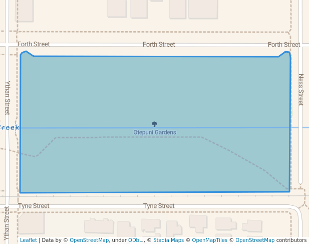 walking in Otepuni Gardens map in Invercargill
