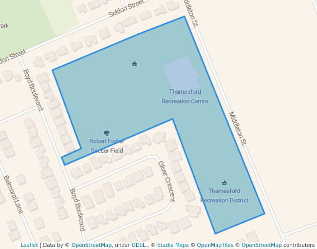 walking in Robert Fisher Soccer Field map in Thamesford