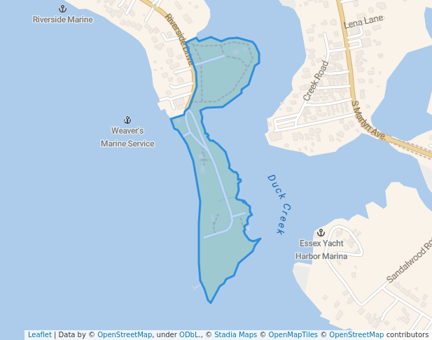 walking in Cox's Point Park map in Essex