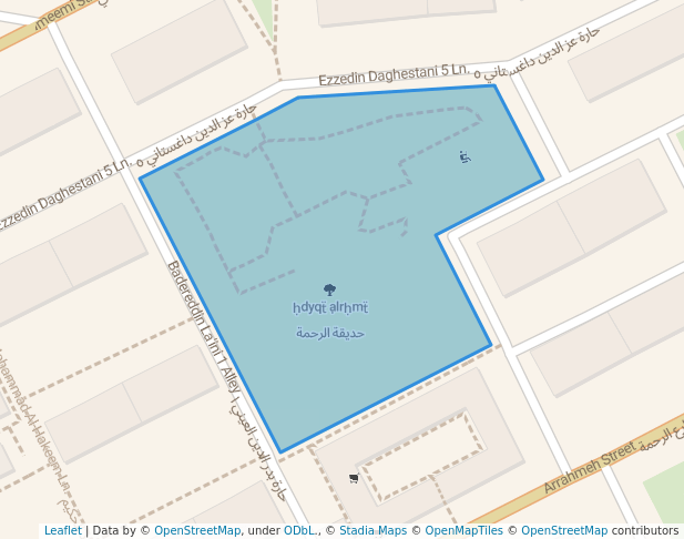 walking in حديقة الرحمة map in Damascus