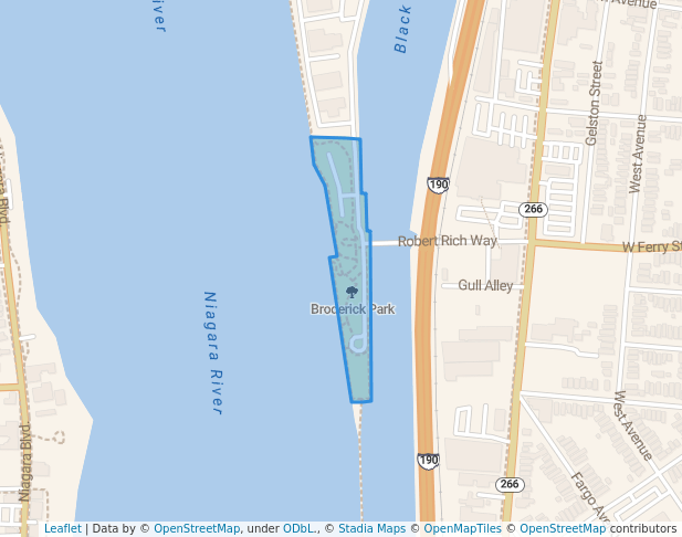walking in Broderick Park map in Buffalo