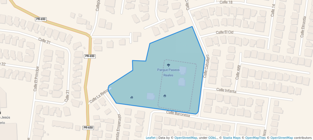 walking in Parque Paseos Reales map in Arecibo