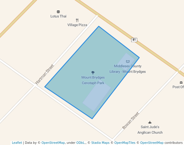 walking in Mount Brydges Cenotaph Park map in Mount Brydges