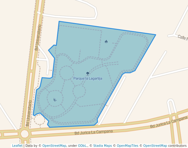 walking in Parque la Lagartija map in Juriquilla