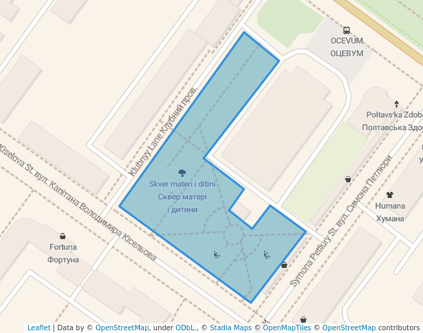 walking in Сквер матері і дитини map in Poltava