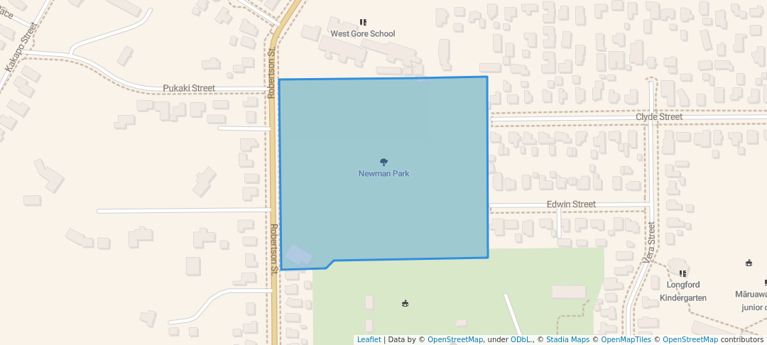 walking in Newman Park map in Gore