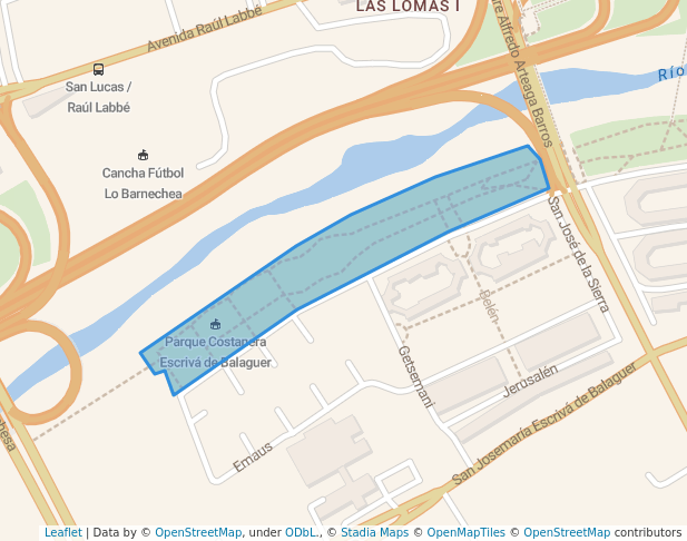 walking in Parque Costanera Escrivá de Balaguer map in Lo Barnechea