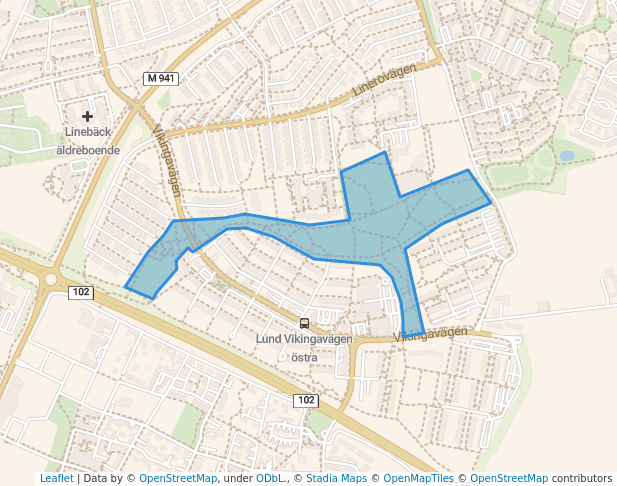 walking in Tre Högars park map in Lund