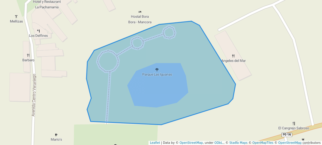 walking in Parque Las Iguanas map in Máncora