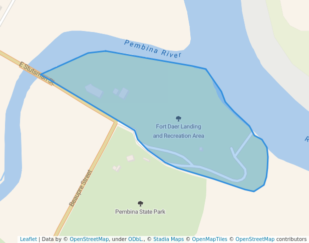 walking in Fort Daer Landing and Recreation Area map in Pembina