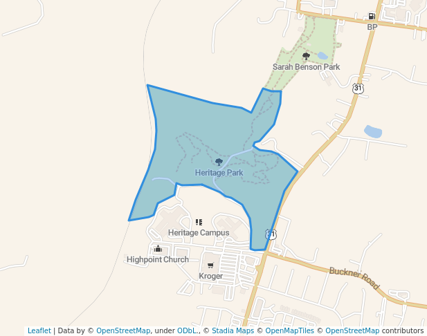 walking in Heritage Park map in Thompson's Station