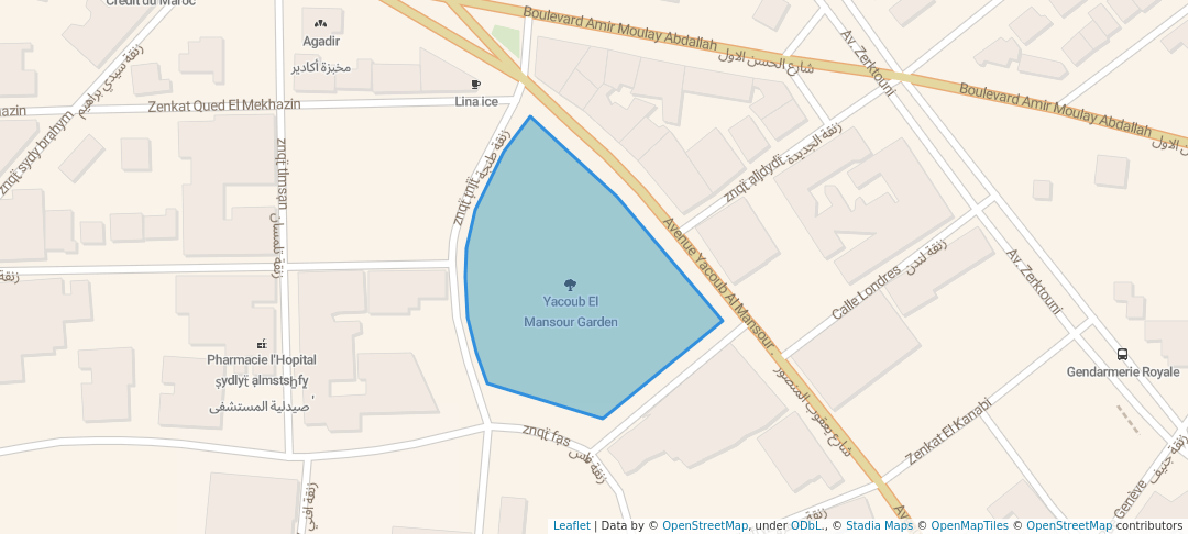 walking in Yacoub El Mansour Garden map in Meknès