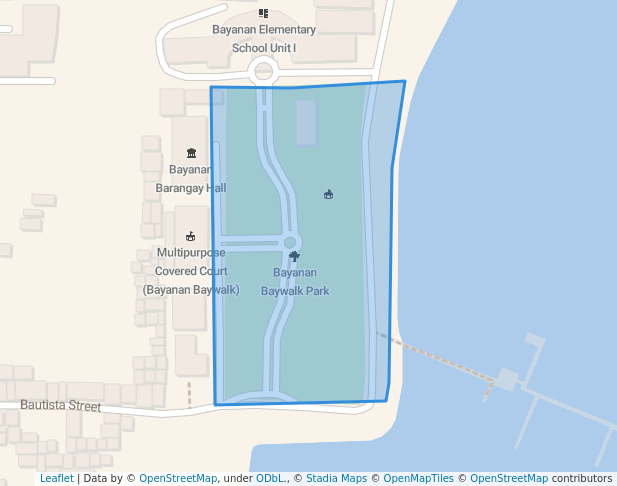 walking in Bayanan Baywalk Park map in Muntinlupa
