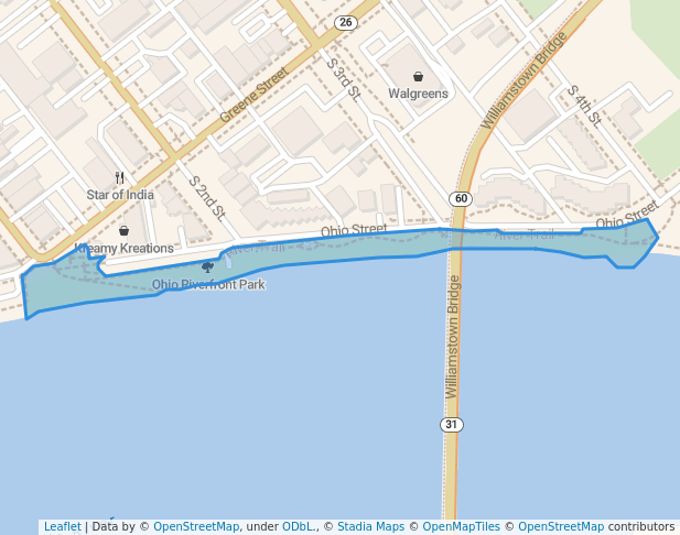 walking in Ohio Riverfront Park map in Marietta