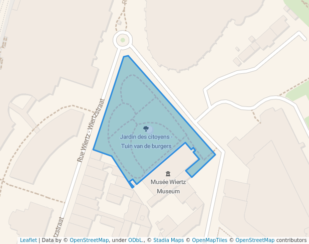 walking in Citizen's Garden map in Ixelles